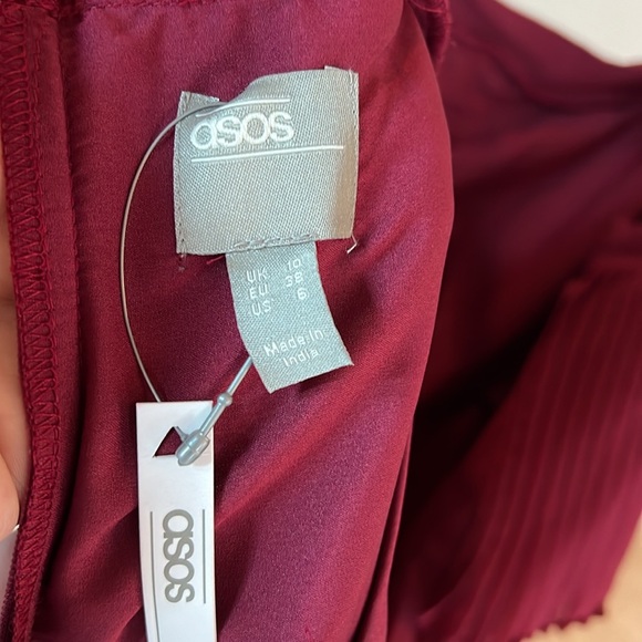 ASOS Pleated Strapped Midi Dress Size US6 EU38 UK10 Deep Burgundy Bourdeux Color - Picture 6 of 8